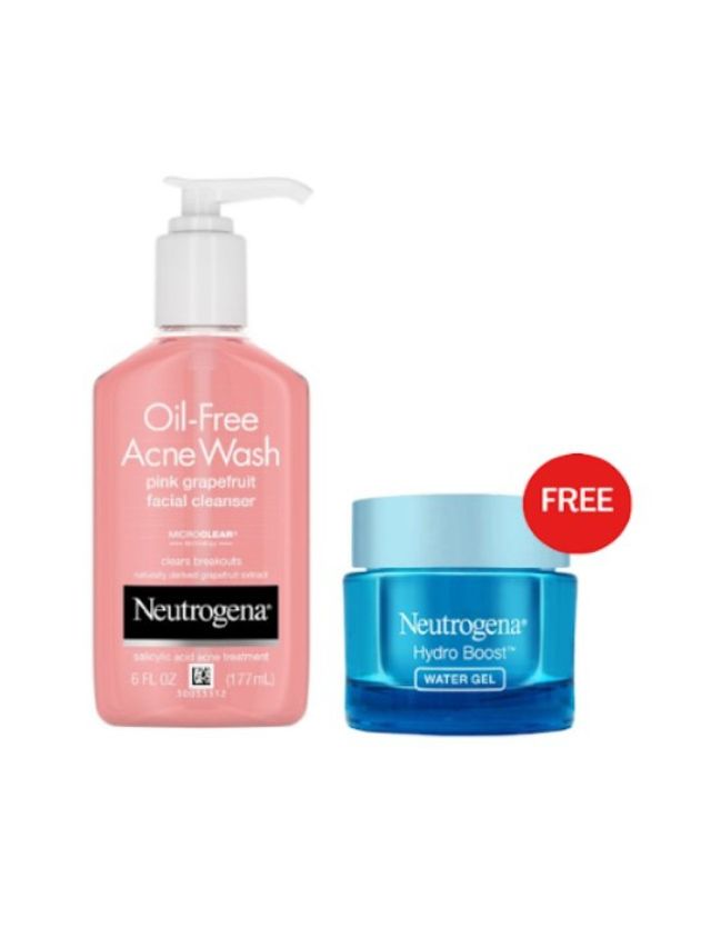 Neutrogena OilFree Acne Cleansing Gel 175ml + FREE Hydro Boost Water